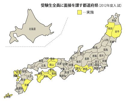 受験生全員に面接を課す都道府県