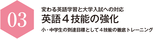 変わる英語学習と大学入試への対応 英語4技能の強化 小・中学生の到達目標として4技能の徹底トレーニング